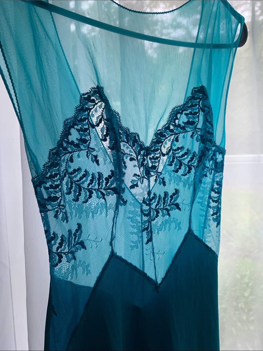 Vintage Voe Mode Sheer Lace Maxi Slip Dress - Teal Women’s Small